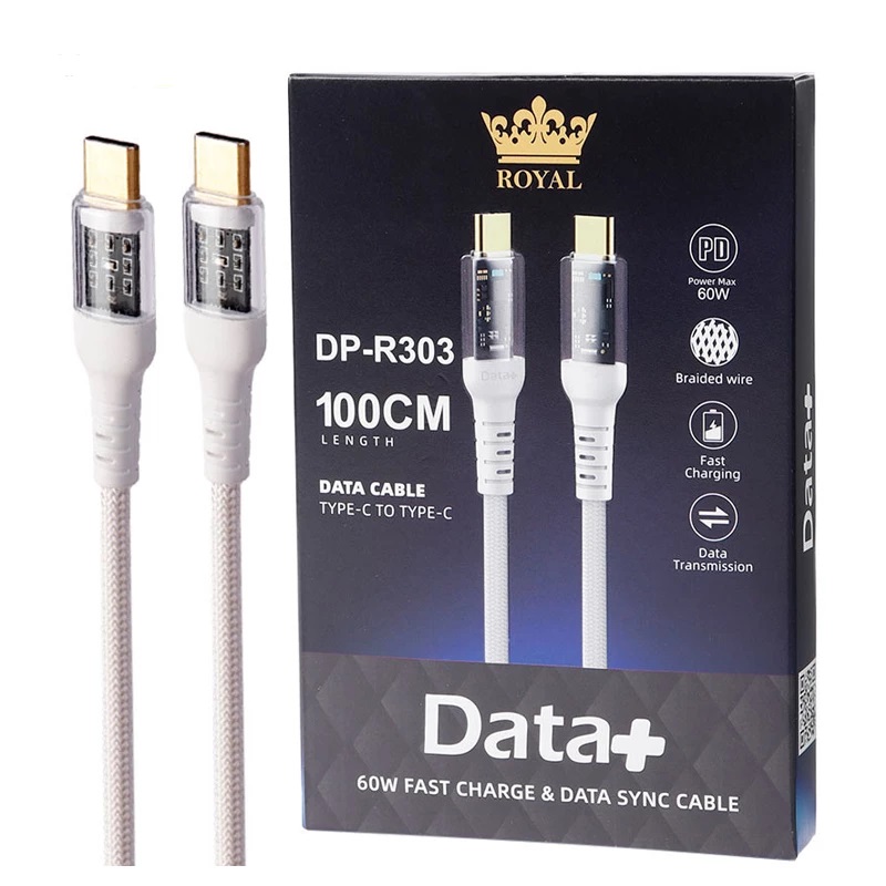 تصویر نقد و بررسی کابل فست شارژ Data Royal DP-R303 Type-C To Type-C 3A PD 60W 1m